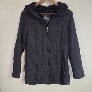 Prana Womens Esla Hooded Coat With Sherpa Lining Black Zip Up Size Medium